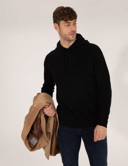 Siyah Regular Fit Kapi_onlu Triko Kazak