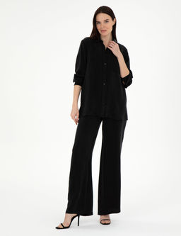 Siyah Kupro Kuma_ Loose Fit Pantolon
