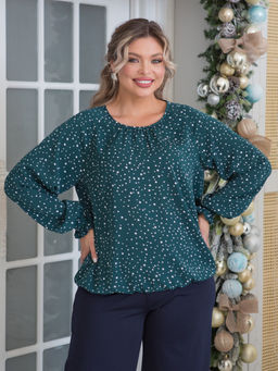 Блузка 1464 зеленый в горошек