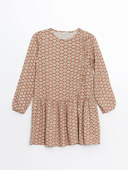 Bisiklet Yaka ?i?ekli K?z ?ocuk Elbise