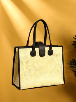 Сумка плетёная на застёжке из пандана, 41×16×50 см, бежево-чёрная