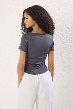 Antrasit Buzgu/Drape Detayl? Fitted Orme Bluz TWOSS25BZ00505