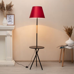 Торшер напольный BayerLux «Патрисиа» со столиком, 1×15 Вт, Е27, черный/красный, 40×40×157 см