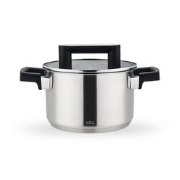 Кастрюля 3,9л серия Сириус LR02-452 5-слой капс индукц дно стекл крышка нерж сталь матовая поли /LARA/