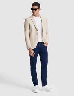 Bej Ex. Slim Fit Keten Kar___ml_ Ceket