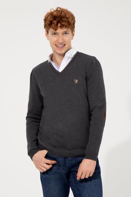 U. S. Polo Assn Мужской базовый трикотажный свитер антрацитового цвета с v-образным вырезом