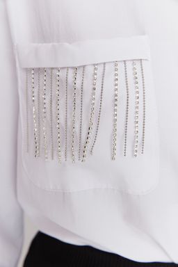 TRENDYOLMILLA Ekru Parlak Tasl? Genis Kal?p Dokuma Poplin Gomlek TPRAW23GO00012  фото 3