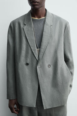 DOUBLE-BREASTED 100% LINEN SUIT BLAZER - Zara фото 7