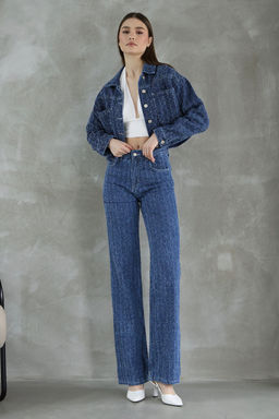 Mavi Dokulu Crop Denim Ceket TWOSS25CE00030 - Trendyolmilla фото 3