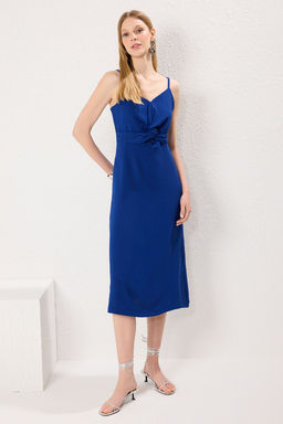 TRENDYOLMILLA Siyah A Kesim Ask?l? Gogus Detayl? Midi Dokuma Elbise TWOSS23EL02057  фото 9