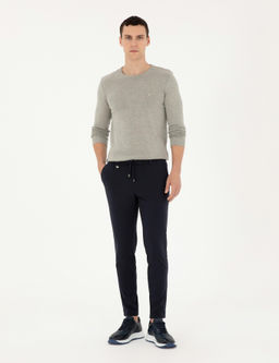 A__k Gri Melanj Slim Fit Bisiklet Yaka Basic Triko Kazak