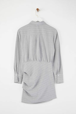 Limited Edition Gri Cizgili Poliviskon Drape Detayl? Vucuda Oturan Mini Dokuma Elbise TWOAW26EL00126