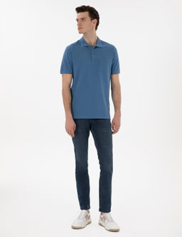 Koyu Mavi Regular Fit %100 Pamuk Polo Yaka Basic Ti__rt