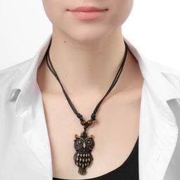 Цена за 2 шт. Кулон на шнурке «Филин», коричнево-чёрный на чёрном шнурке, 80 см