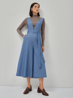 Комбинезон с брюками-кюлотами из костюмной однотонной джинсовой ткани - Tantino фото 10