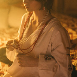 Бусы Узел 2 нити, бусины №6-14, цвет молочный, 80 см