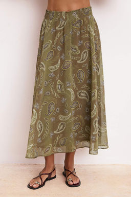 Haki Renkli Sifon Etnik Desenli Astarl? Maxi Uzun Etek TWOSS26ET00050 - Trendyolmilla фото 3