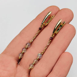 Серьги из Лабрадора и Граната с цепочкой - Радуга самоцветов фото 4