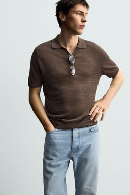 POLO PUNTO REGULAR FIT 100% LINO / Marr?n - Zara фото 6