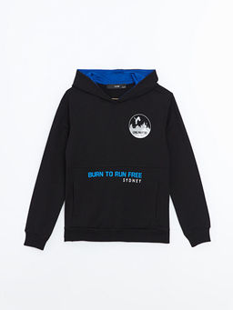 Kap??onlu Bask?l? Erkek ?ocuk Sweatshirt