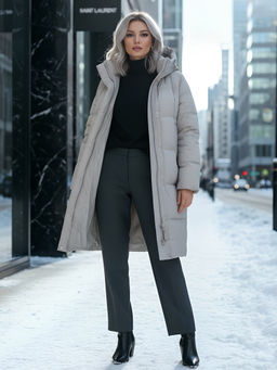 Пальто зимнее утепленное с капюшоном женское темно-серого цвета 7618TC - Visdeer фото 24