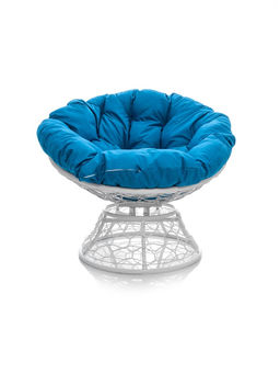 Кресло садовое «Папасан» 98×90×95 см, с искусственным ротангом, с механизмом качания, белое, с голубой подушкой