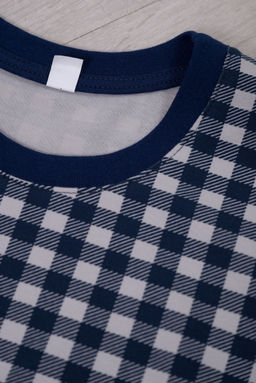 Пижама подростковая из кулирки пенье на манжетах Дрёма клетка синяя - Амадэль фото 2