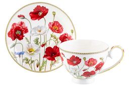 Чайн. пара 2 пр. 300 мл 12,5*9,5*7 см Маки на ножке, NEW BONE CHINA