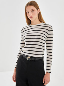 Bisiklet Yaka ?izgili Kad?n Kazak