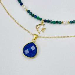 Колье двойное из Азурита, Лазурита и Жемчуга