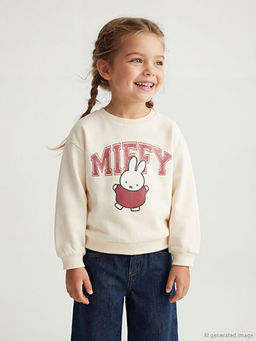 Miffy Bask?l? K?z ?ocuk Kal?n Sweatshirt