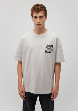 S?rt Bask?l? Gri Tisort - Mavi фото 4