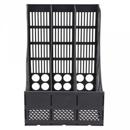 Подставка-лоток-огранайзер вертикальная для бумаг/папок 23х26х30,5см, 3 отделения, сетчатый, пластик, цвет - серый, в разобранном виде, в п/эт пакете (Китай)