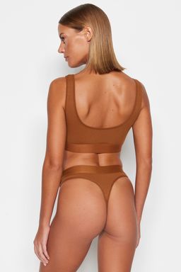 TRENDYOLMILLA Kahverengi Fitilli Pencere/Cut Out Balensiz Kaps?z Orme Ic Camas?r? Tak?m? THMSS23CC00110  фото 5