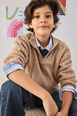 Yar_m Fermuarl_ __i Yumu_ak T_yl_ Sweatshirt Erkek _ocuk - Defacto фото 3
