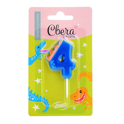 Свеча Цифра, 4 Динозаврик, 3,5*4,5 + 2,5 см, 1 шт. с держателем