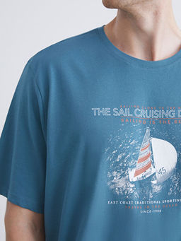 Bisiklet Yaka Bask?l? Penye Erkek Ti??rt