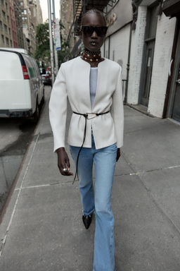 ROUND NECK BLAZER WITH BELT