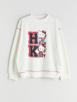 Bisiklet Yaka Hello Kitty Bask?l? K?z ?ocuk Sweatshirt