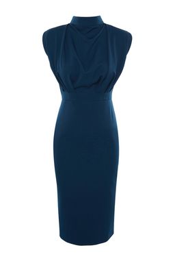 TRENDYOLMILLA Bordo Vucuda Oturan Dik Yaka Midi Kalem Etek Dokuma Elbise TWOAW20EL0311  фото 19