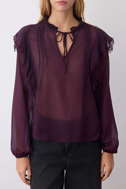 Murdum Sifon Transparan Dantel Detayl? Dokuma Bluz TWOAW26BZ00182 - Trendyolmilla фото 3