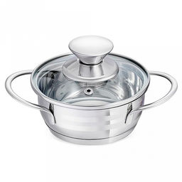 Кастрюля из нержавеющей стали Bimbo Vitro 0,6л, д12см, h5см, s0,5мм, дно s2,9мм, стеклянная крышка, ручки из нержавеющей стали, точечная сварка (Китай) Подходит для всех видов плит, включая индукционную.