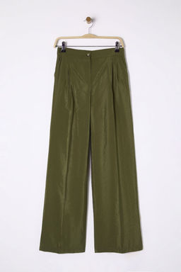 Haki Yumusak Tuseli Wide Leg/Genis Paca Dokuma Pantolon TWOSS25PL00004