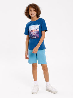 Комплект для мальчиков (джемпер, шорты) сине-голубой с печатью