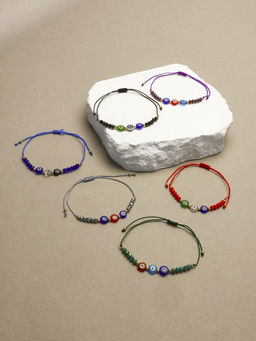 Цена за 12 шт. Браслет-оберег «Глазик» ассорти, цветной в серебре