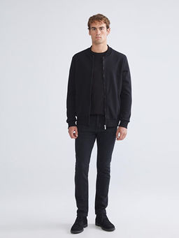 Kolej Yaka Erkek Kal?n Fermuarl? Sweatshirt
