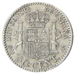 Монета 50 сентимо 1904 года Испания