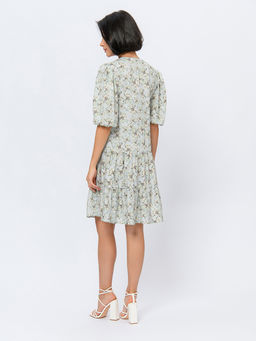 Платье серо-голубого цвета длины мини с карманами и рукавами 1/2 - 1001dress фото 3