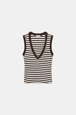 CAMISETA ALGOD?N  ESCOTE PICO / Rayas marrones