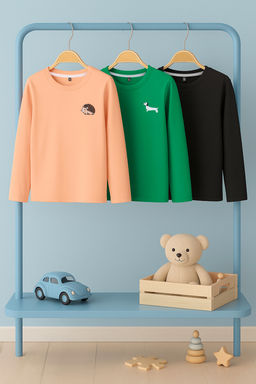 Turuncu-Yesil-Siyah 100%Pamuk 3lu Animal Bask? Regular Orme Unisex T-Shirt TKDAW26TS00009 - Trendyolmilla фото 2